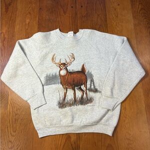 VTG Deer Buck Animal Print 1988 Air Waves Women  Crewneck Sweatshirt Medium